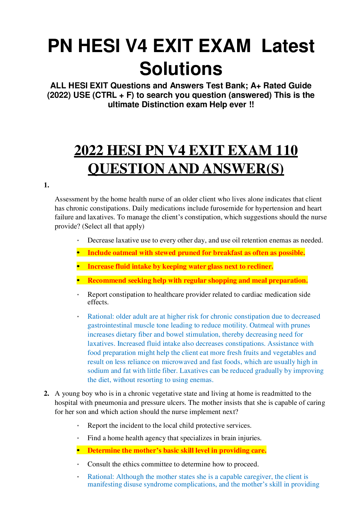 Preview of PN HESI V4 EXIT EXAM Latest Solutions 2022